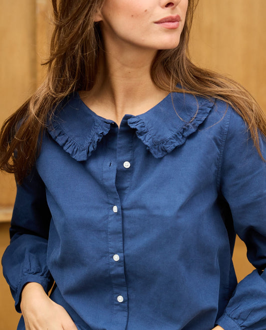 blouse grand col volanté velours Indigo