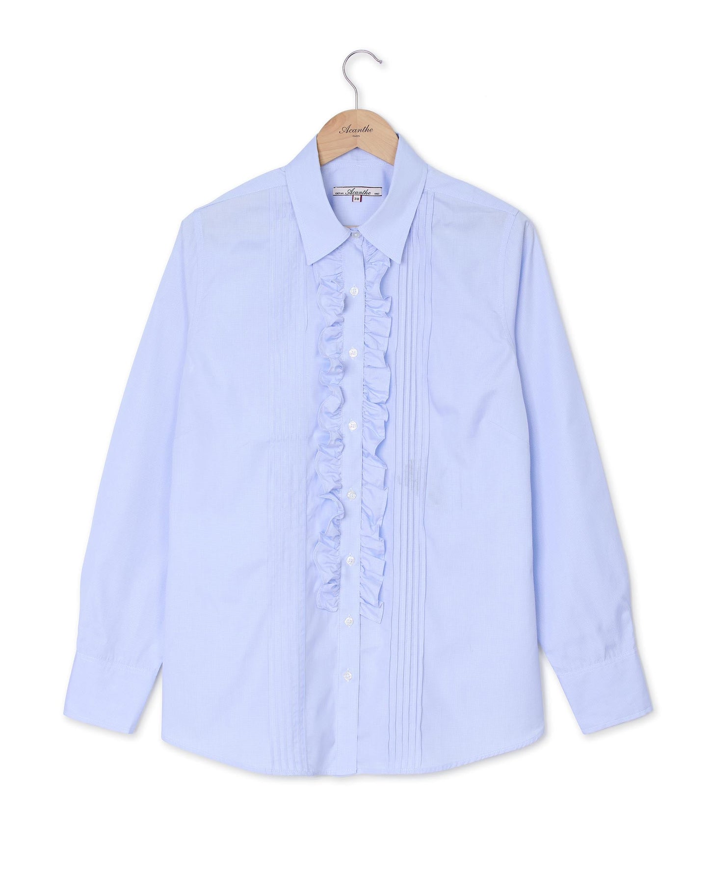 chemisier à  jabot Micro vichy ciel