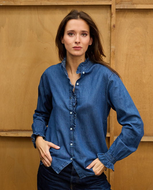 chemisier 1/2 boutonnage volanté Denim