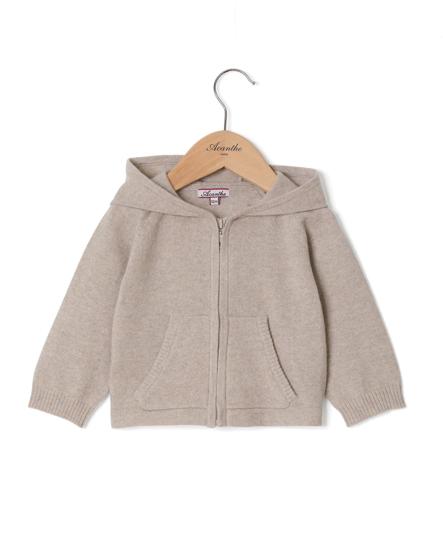 cardigan capuche Naissance 90 laine-10 cachemire Beige