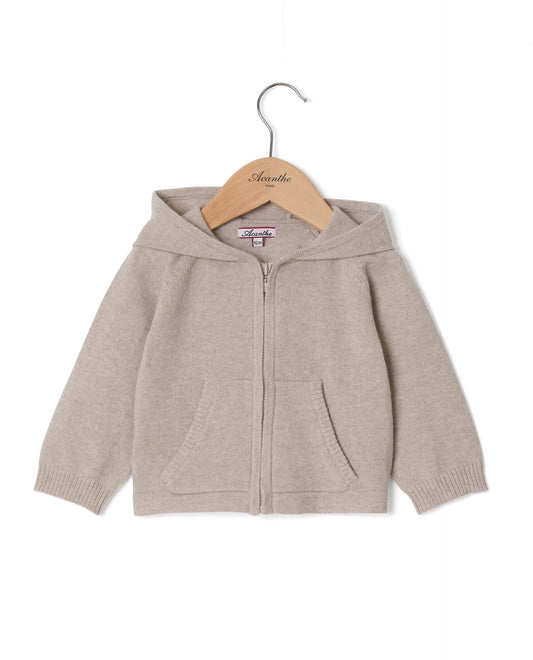cardigan capuche Naissance 90 laine-10 cachemire Beige