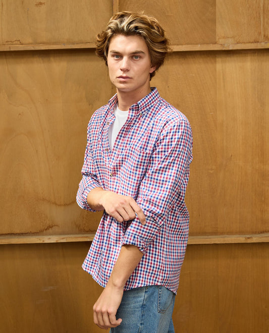 chemise CB regular vichy bleu/rouge