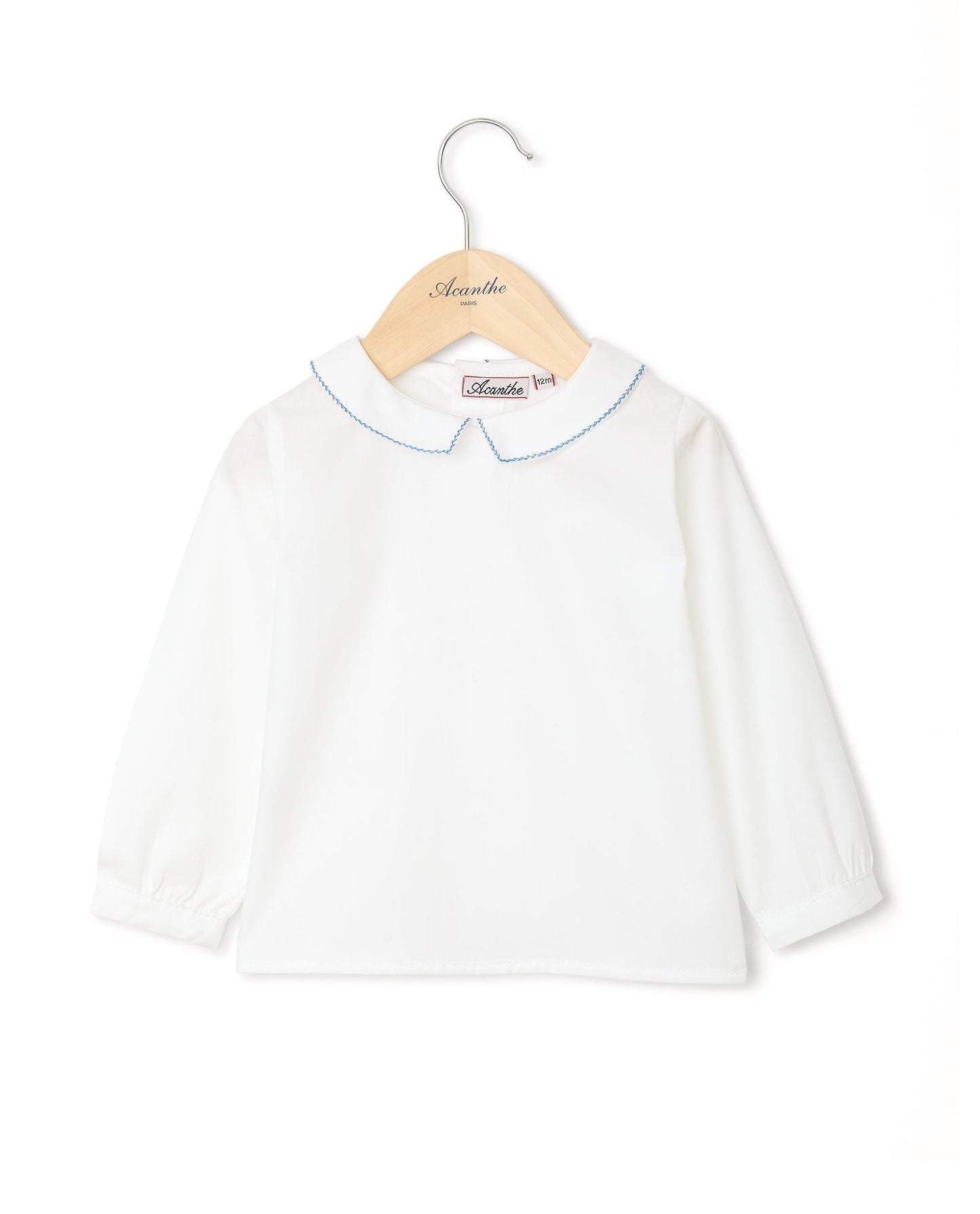 chemisier col carré btns dos ml blanc/liseré bleu