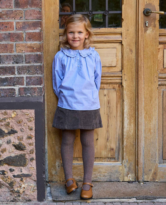 blouse grand col ml fil à  fil ciel