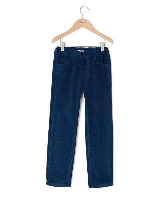 pantalon élastiqué velours Bleu fonce