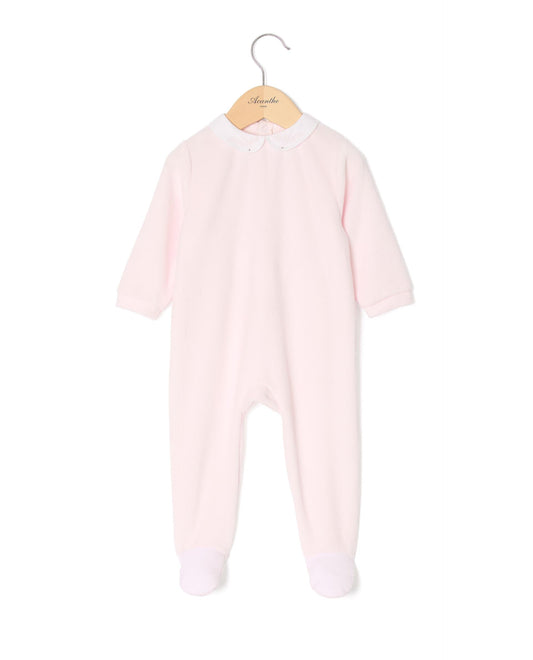 dors bien velours col rond rose/blanc