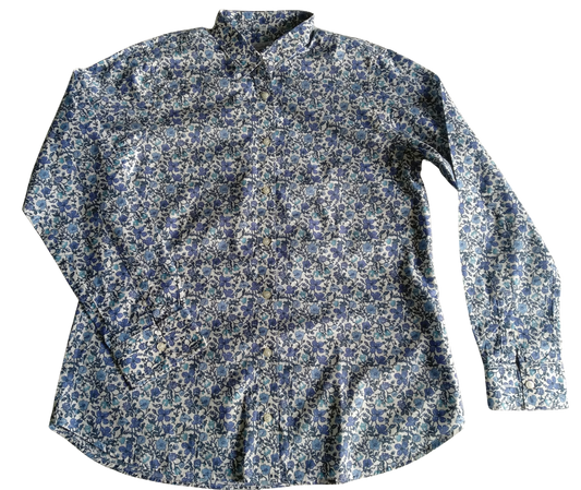 Chemisier femme en tissu Liberty fleur bleue