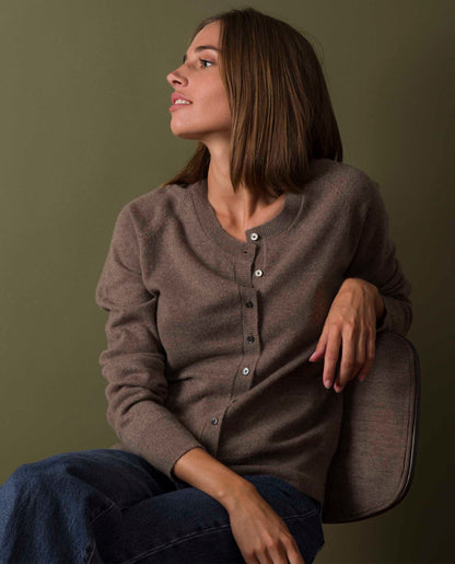 cardigan col rond 100 cachemire Taupe