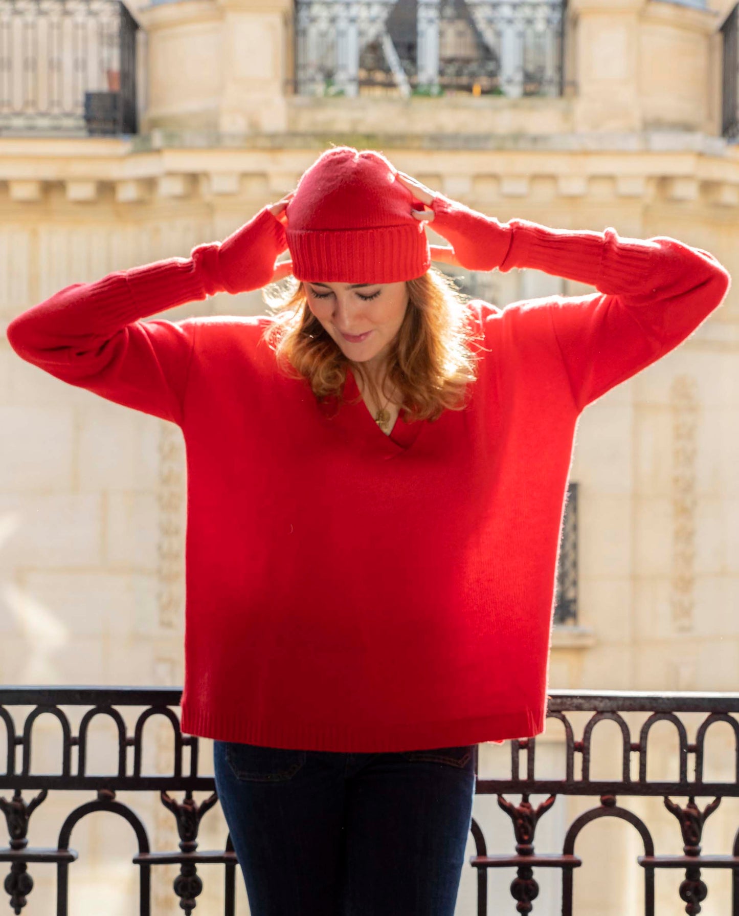 Pull loose V croisé 100 cachemire Orange