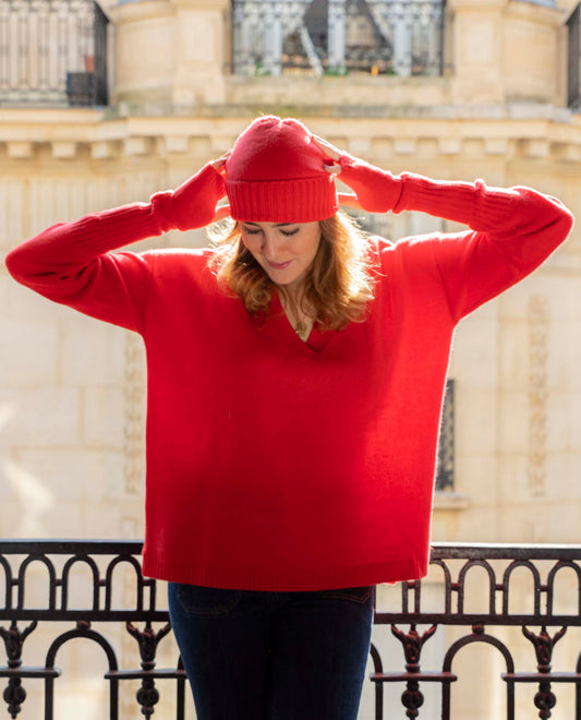 Pull loose V croisé 100 cachemire Orange