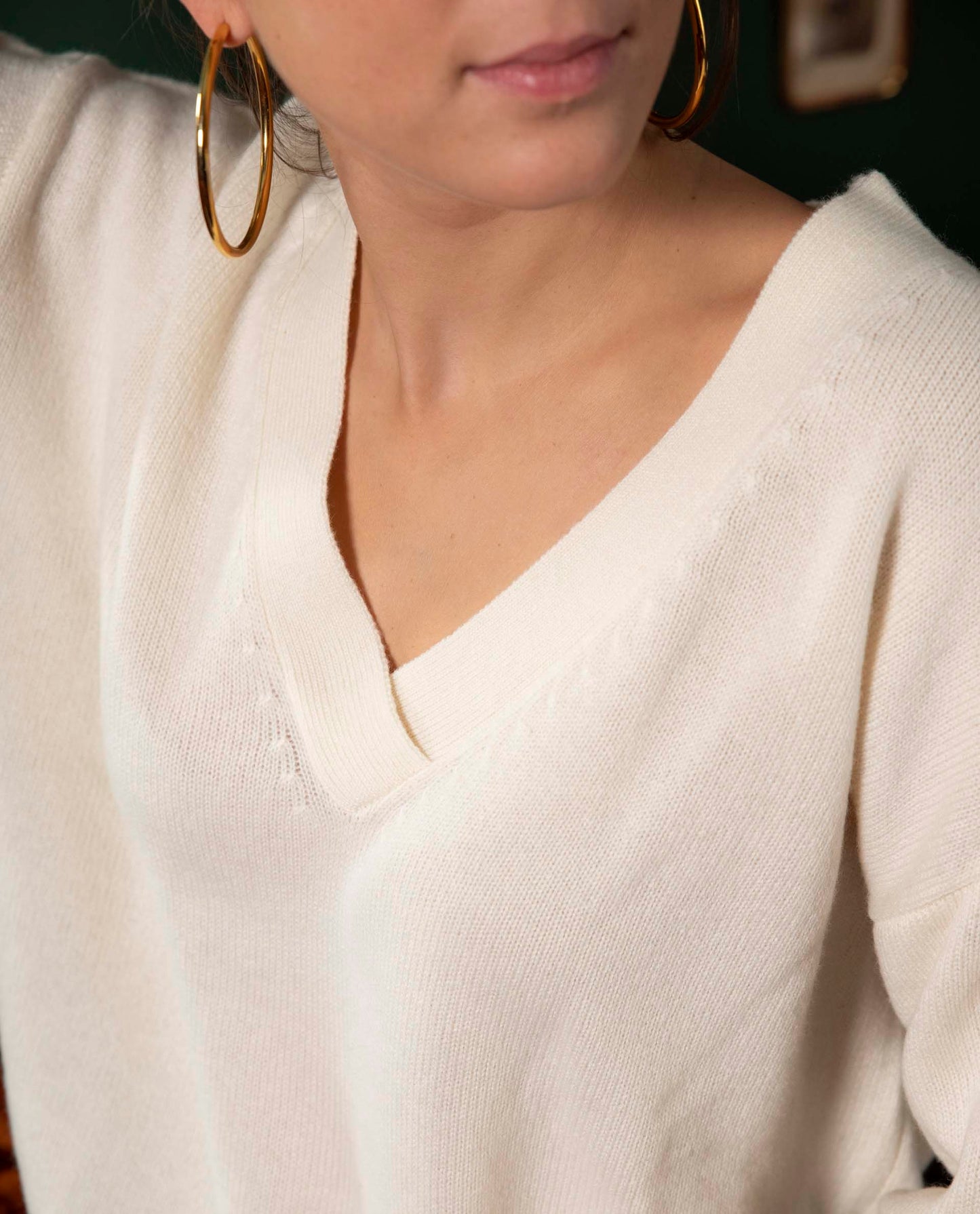 Pull loose V croisé 100 cachemire Ecru