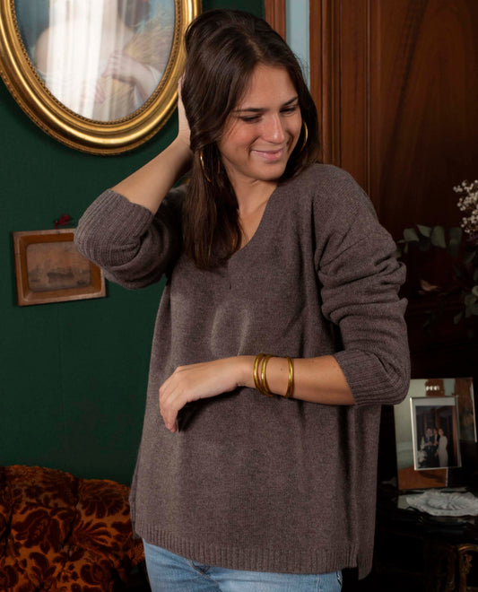 Pull loose V croisé 100 cachemire Taupe