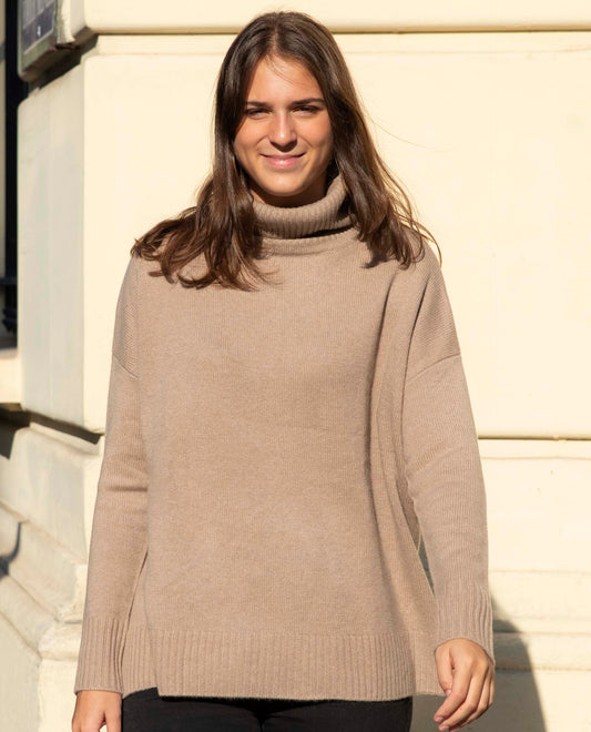 Pull col boule 100 cachemire Beige