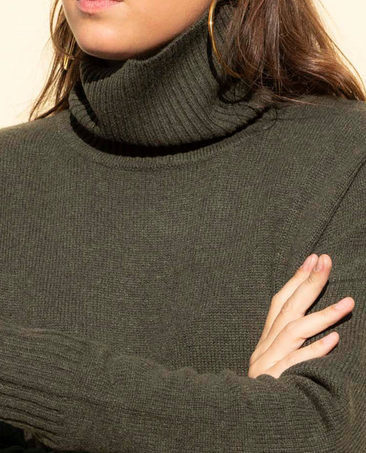 Pull col boule 100 cachemire Kaki