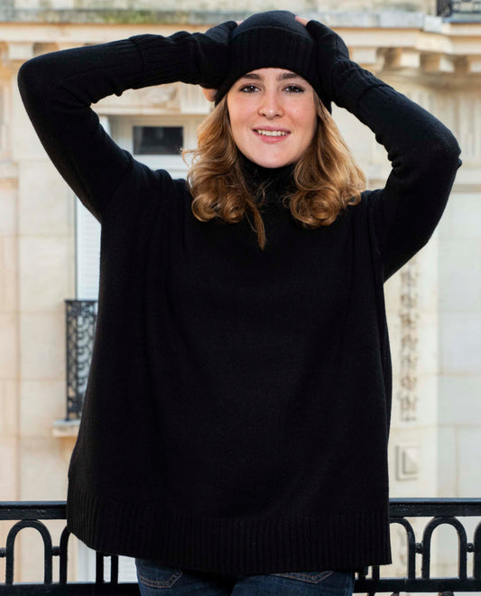 Pull col boule 100 cachemire Noir