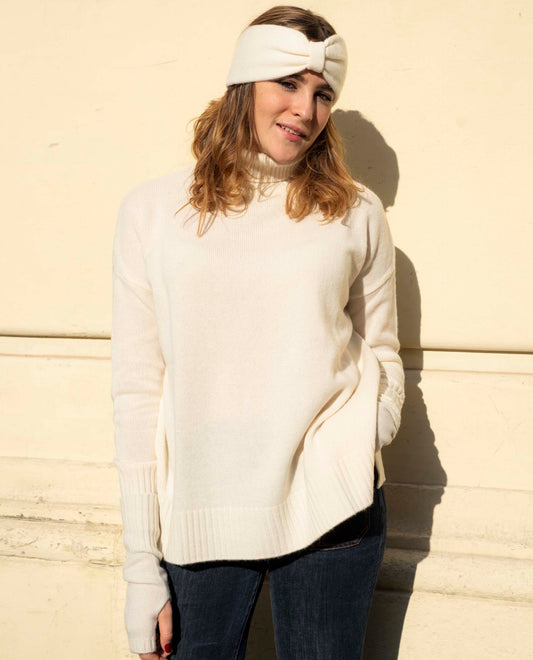 Pull col boule 100 cachemire Ecru