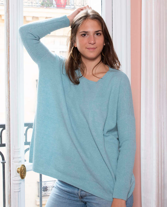 Pull poncho 100 cachemire vert d eau