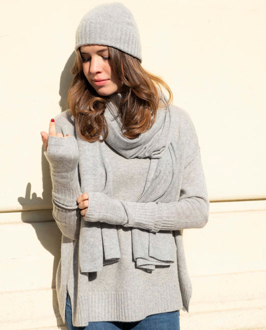 Echarpe longue 100 cachemire Gris clair