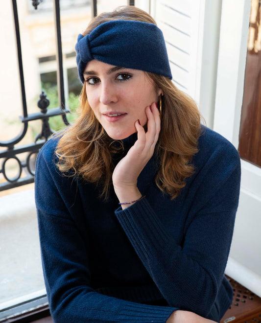 Bandeau 100 cachemire marine clair