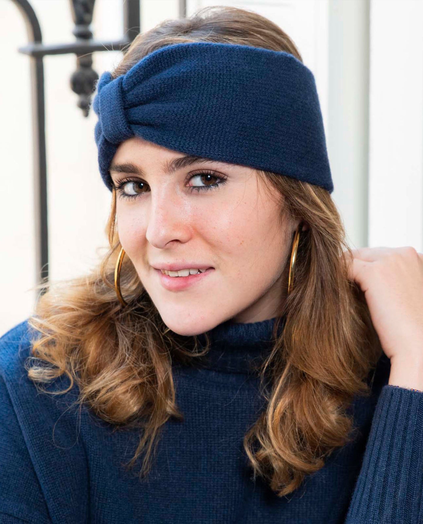 Bandeau 100 cachemire marine clair
