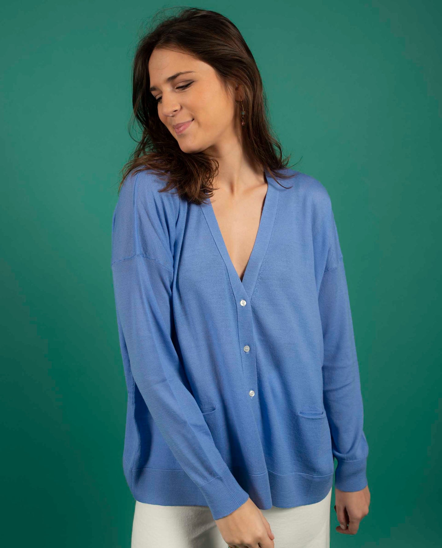 cardigan loose mérinos Bleu