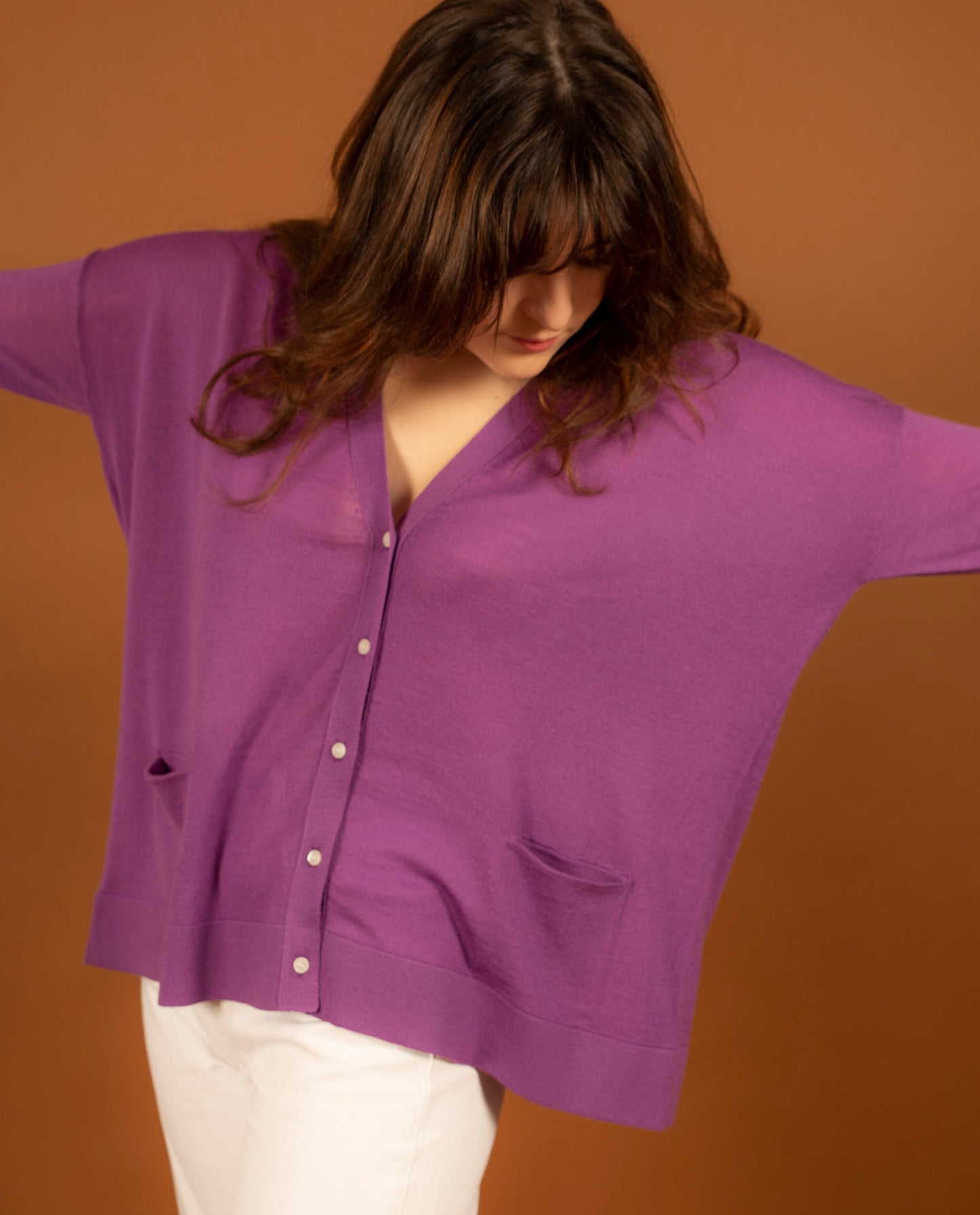 cardigan loose mérinos Violet