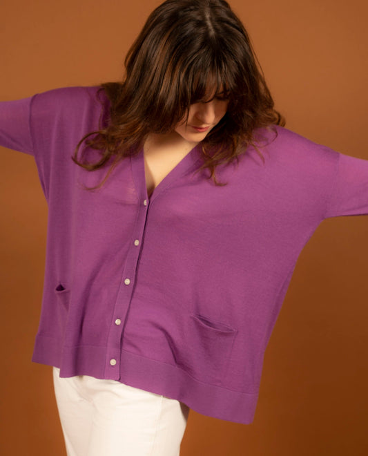 cardigan loose mérinos Violet