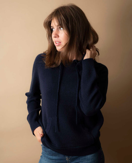 hoodie 100 cachemire Marine