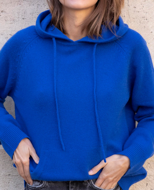 hoodie 100 cachemire bleu royal
