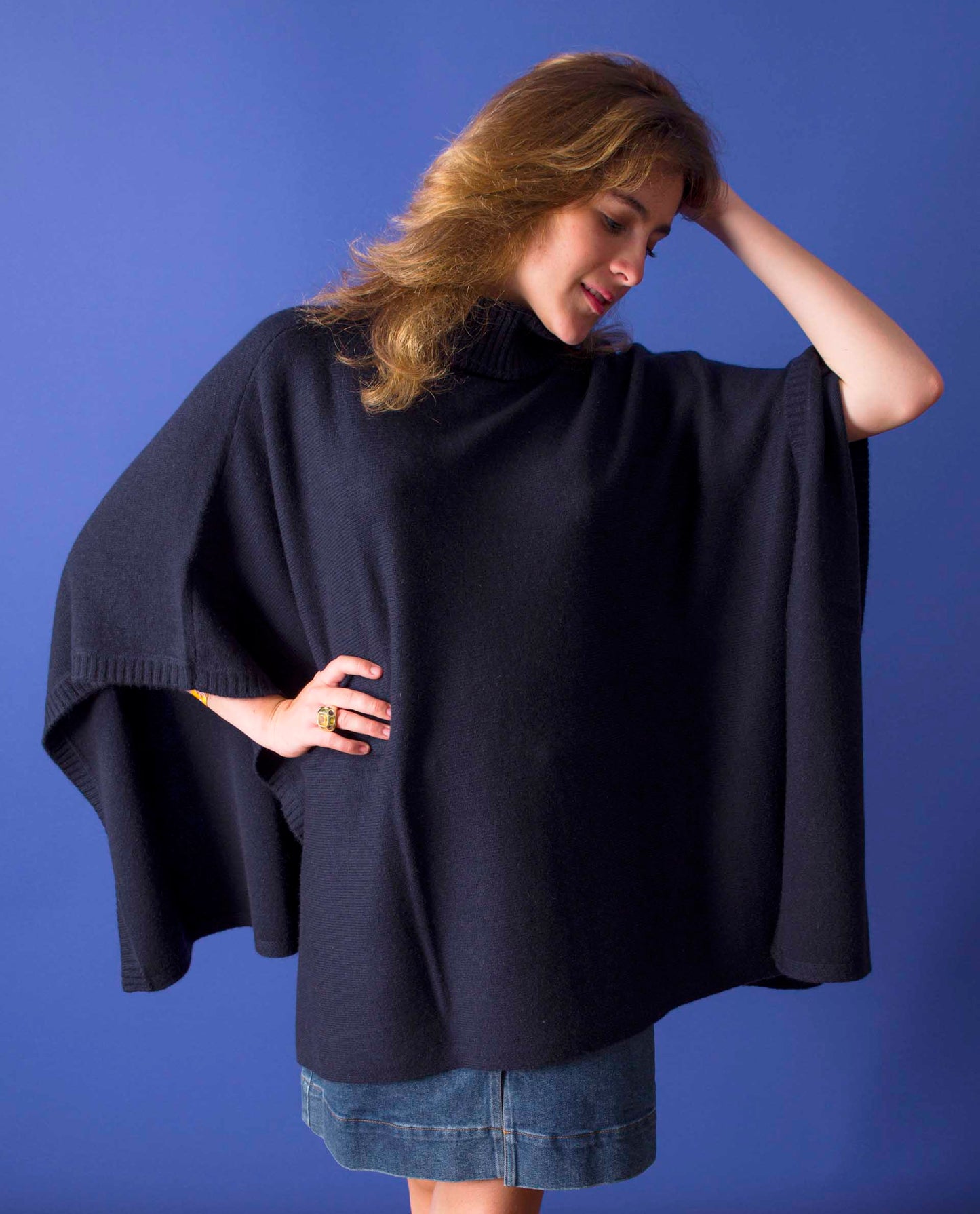 cape col roulé 100 cachemire Marine