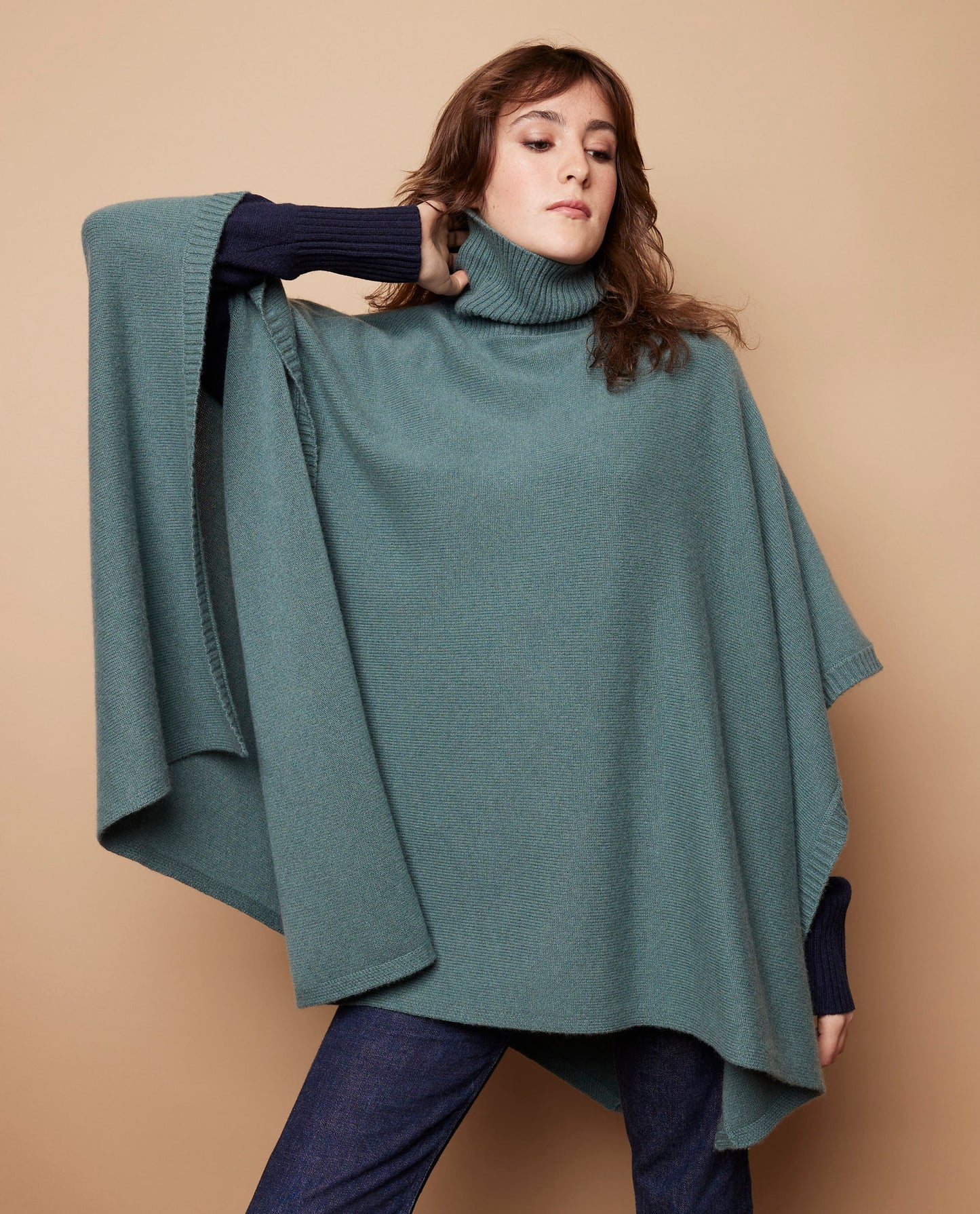 cape col roulé 100 cachemire Vert grisé