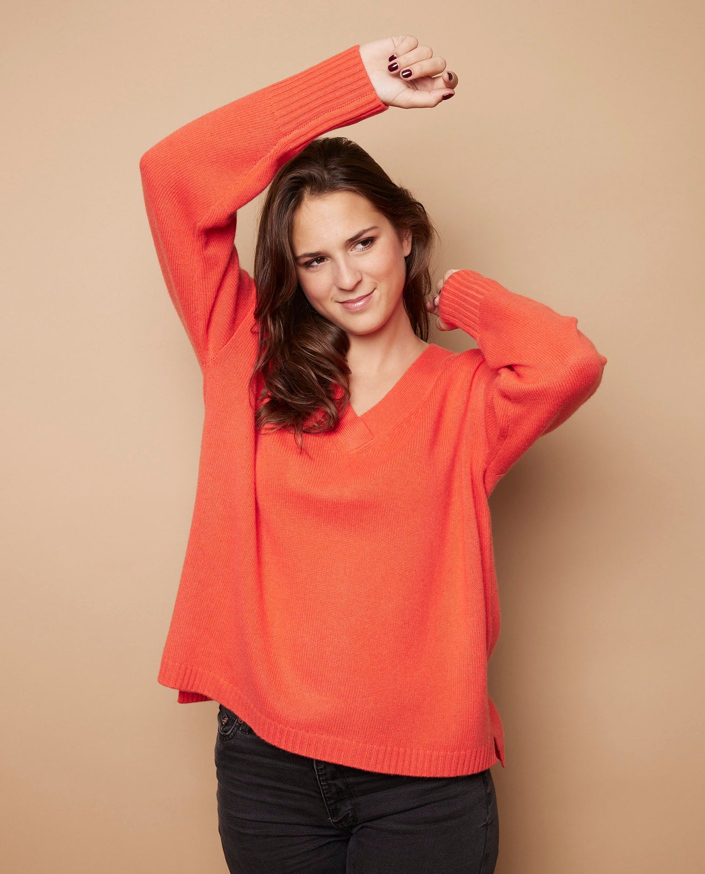 Pull loose V croisé 100 cachemire Orange