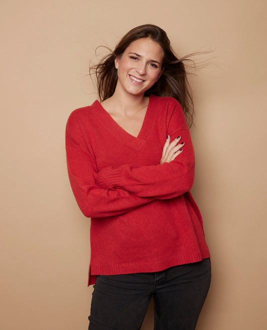 Pull loose V croisé 100 cachemire brique