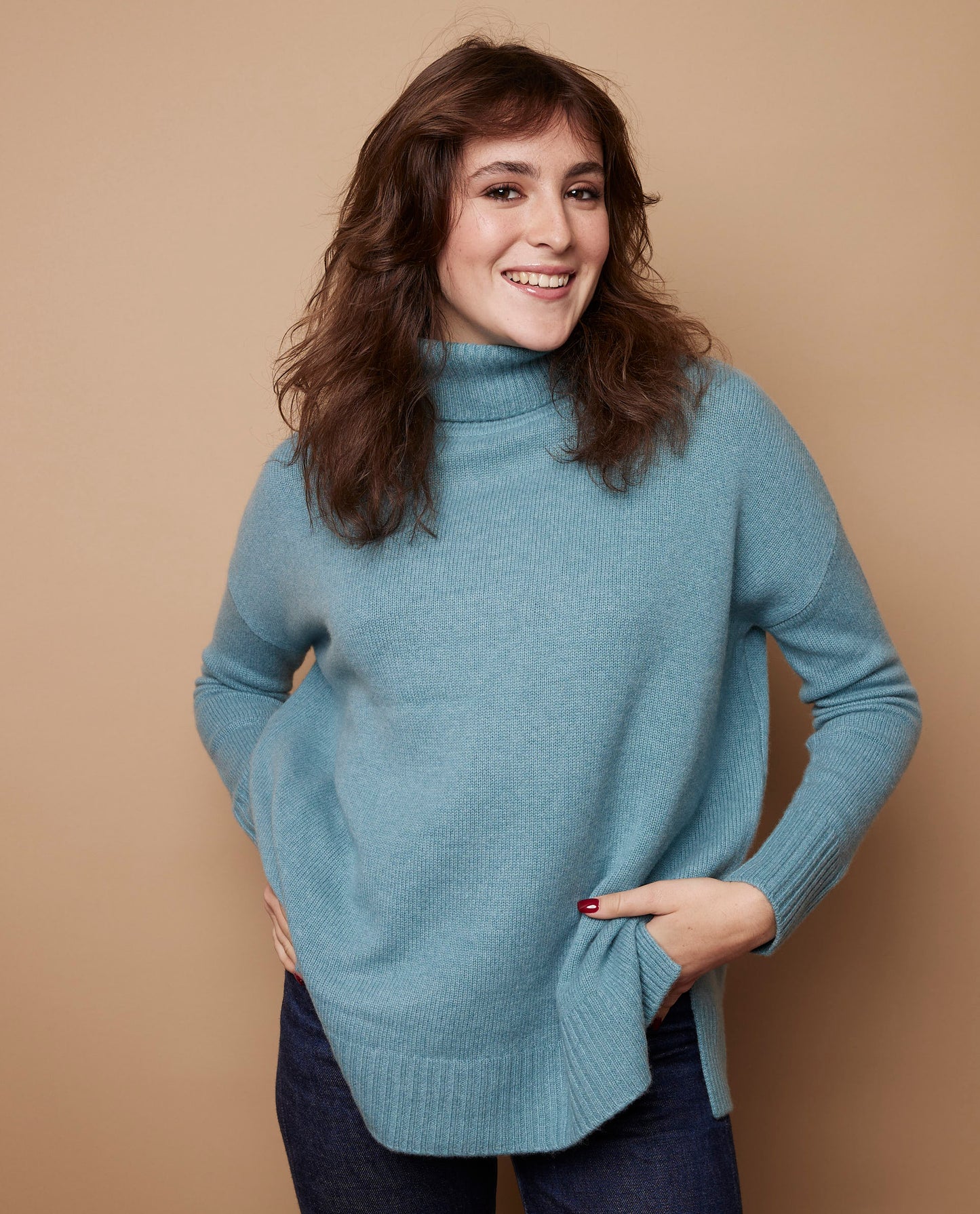 Pull col boule 100 cachemire Vert