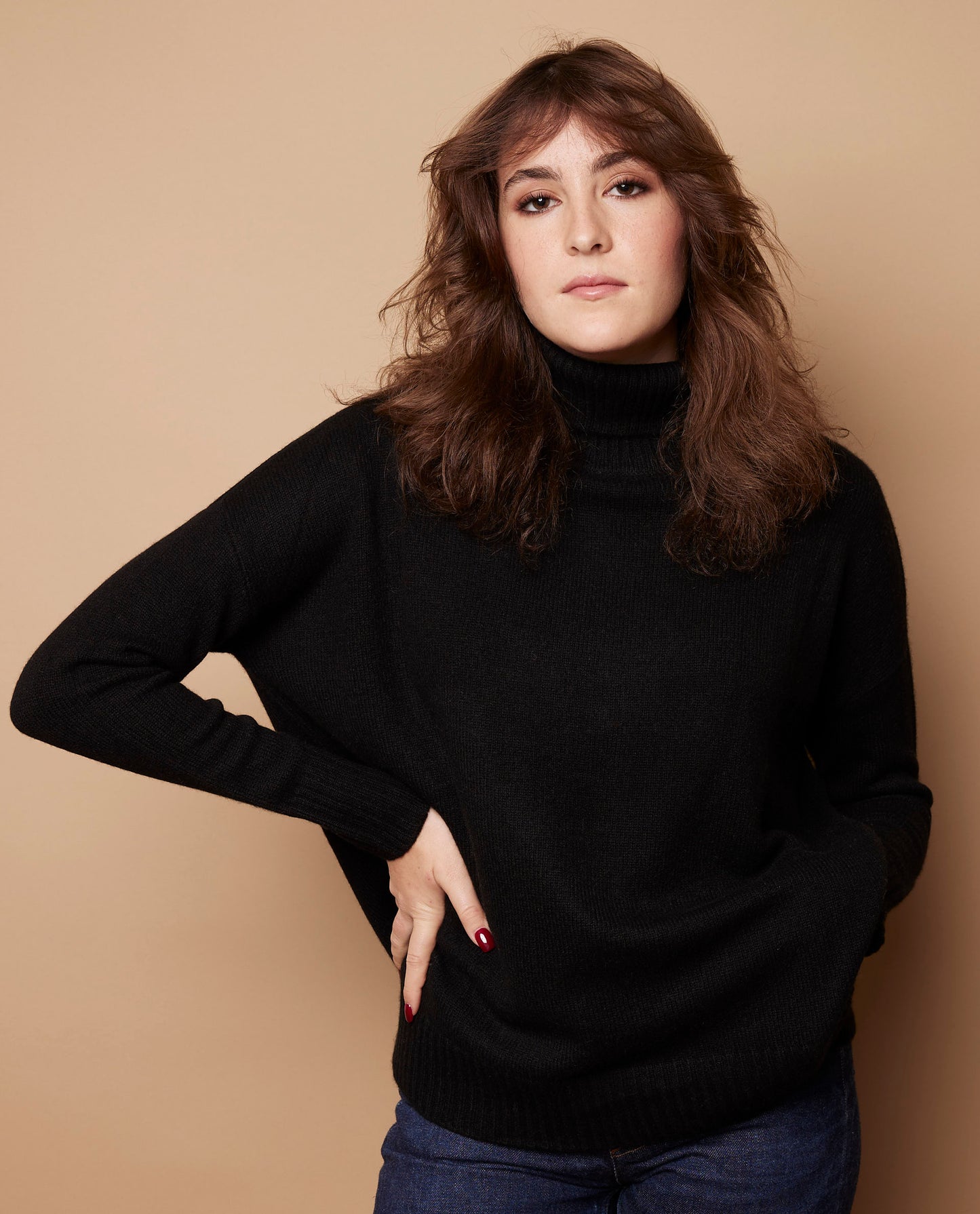 Pull col boule 100 cachemire Noir