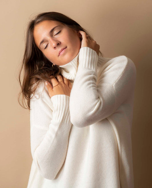 Pull col boule 100 cachemire Ecru