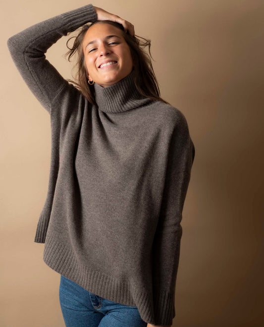 Pull col boule 100 cachemire Taupe