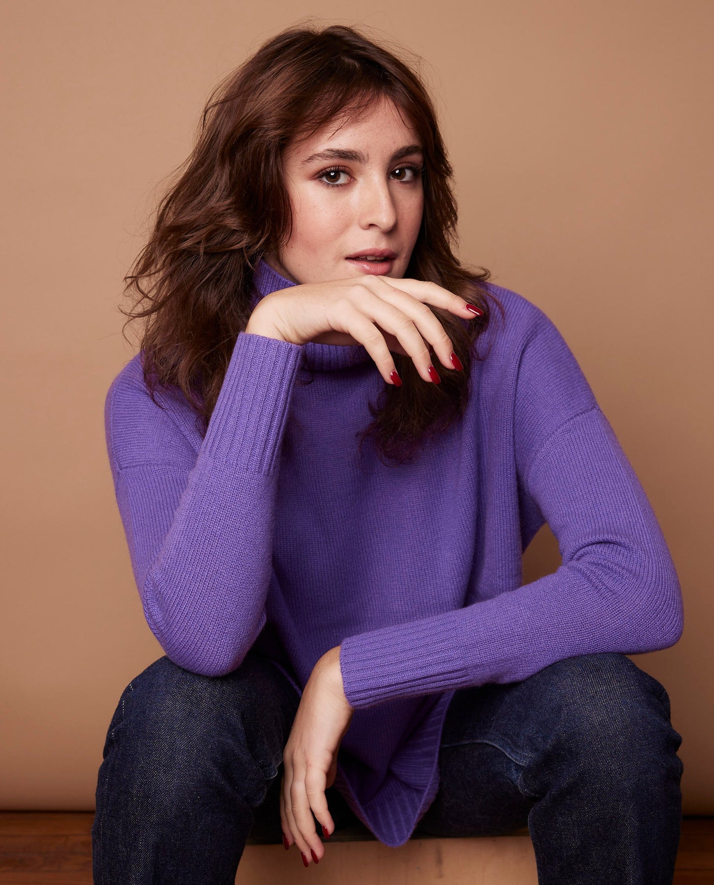 Pull col boule 100 cachemire Violet