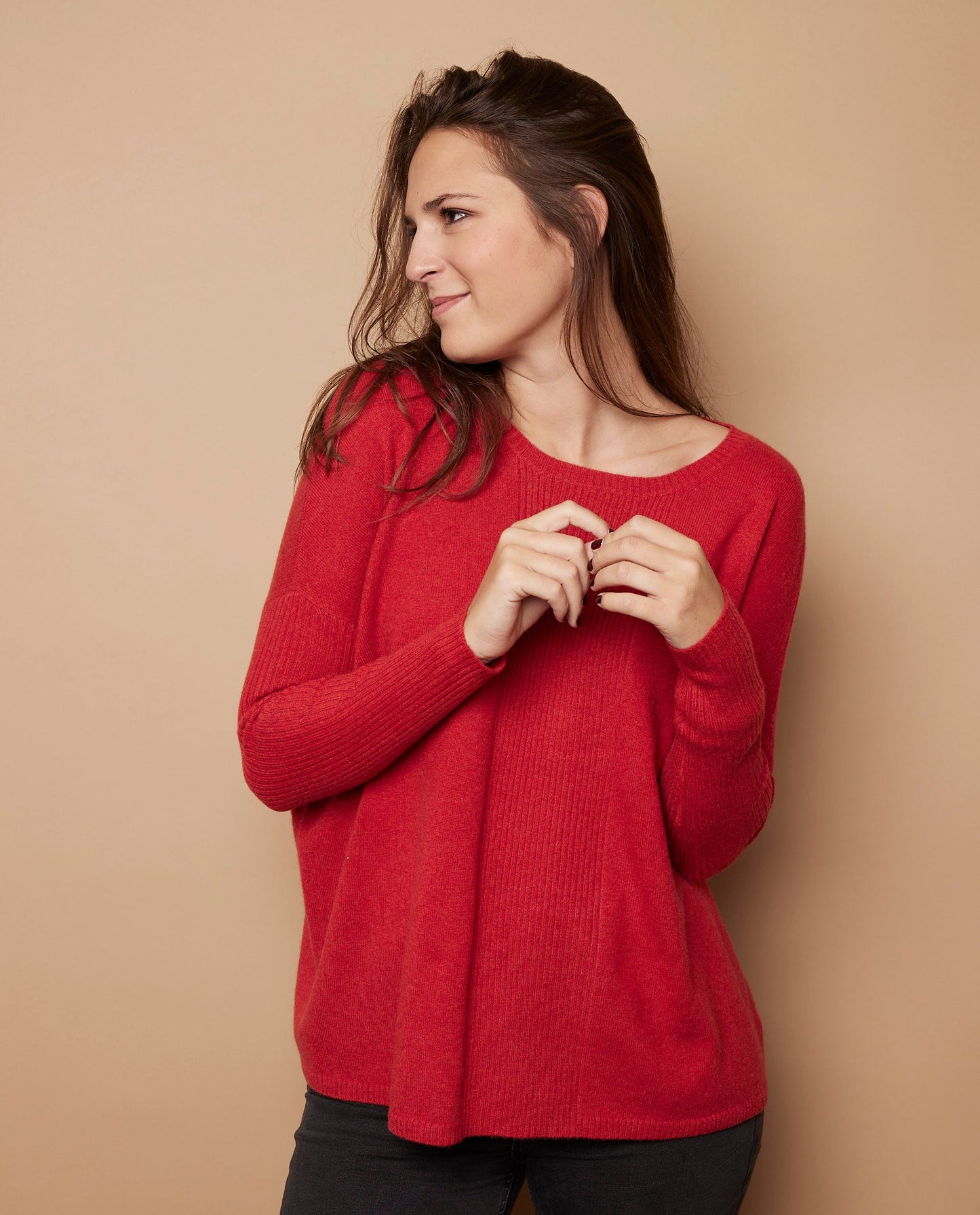 Pull poncho 100 cachemire brique