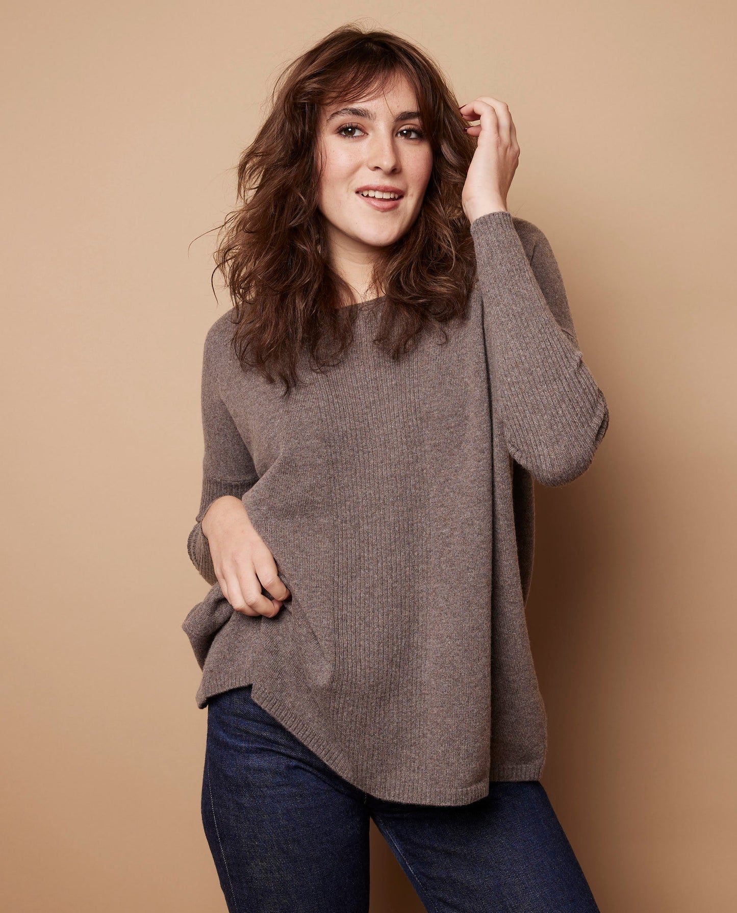 Pull poncho 100 cachemire Taupe