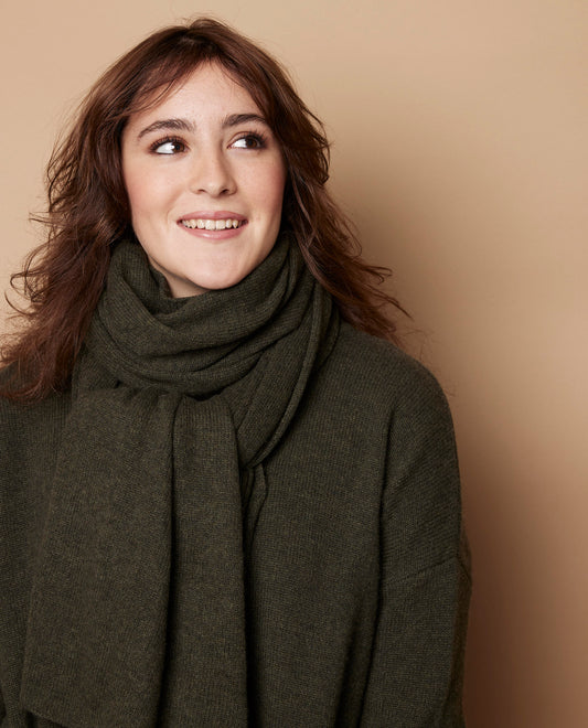 Echarpe longue 100 cachemire Kaki