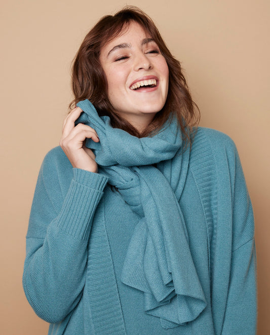 Echarpe longue 100 cachemire Vert grisé