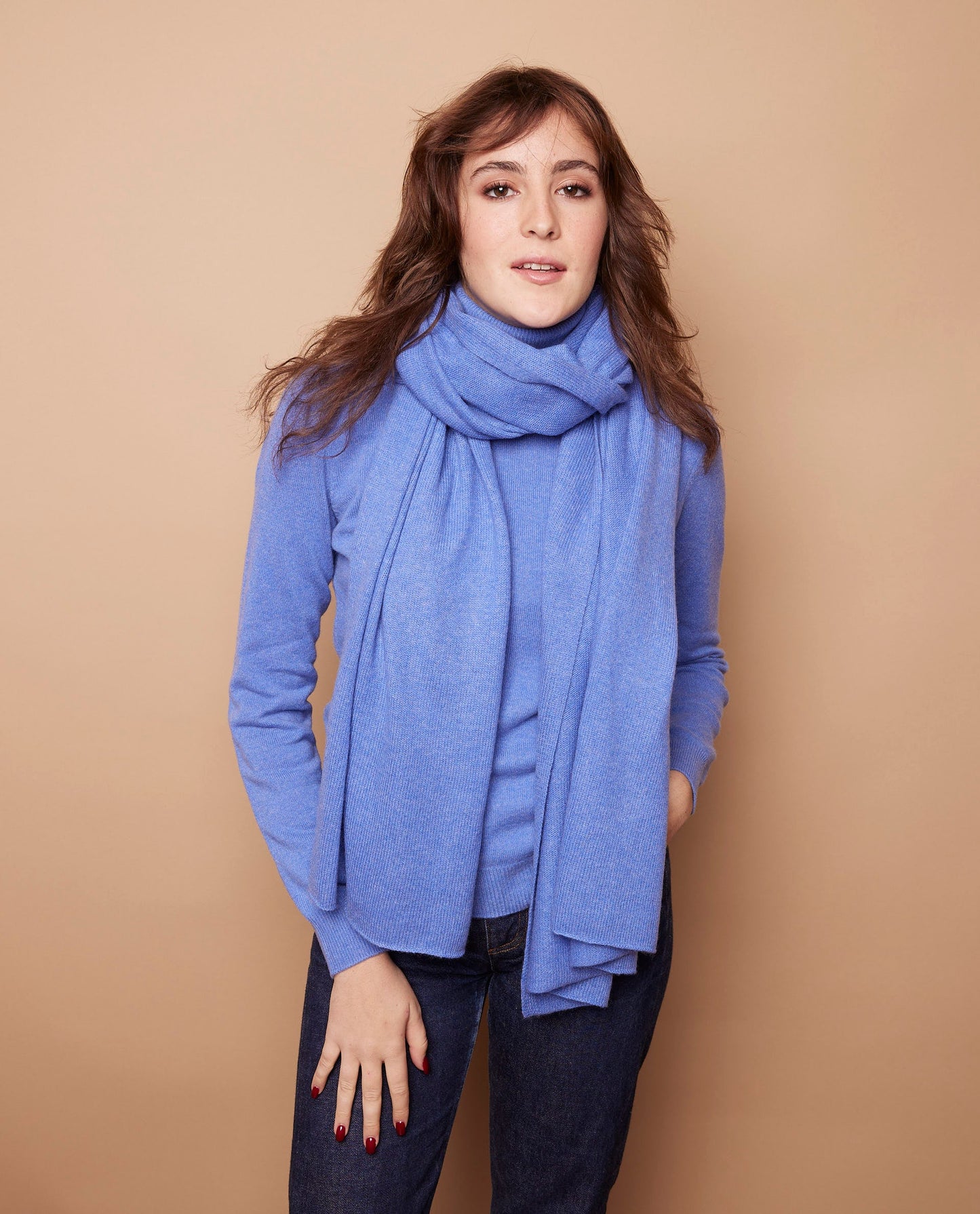 Echarpe longue 100 cachemire Bleu