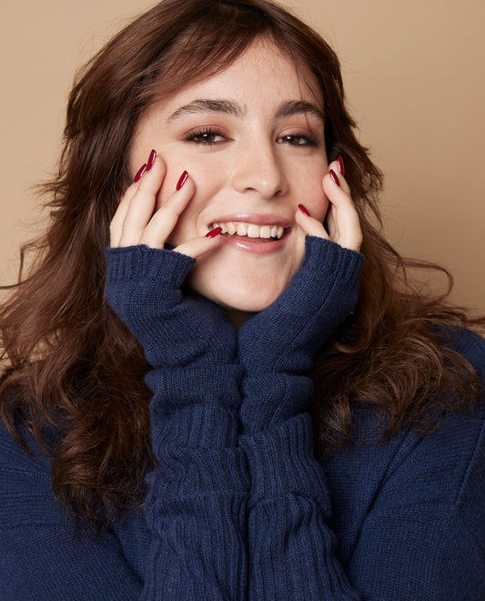 Mitaines 100 cachemire marine clair