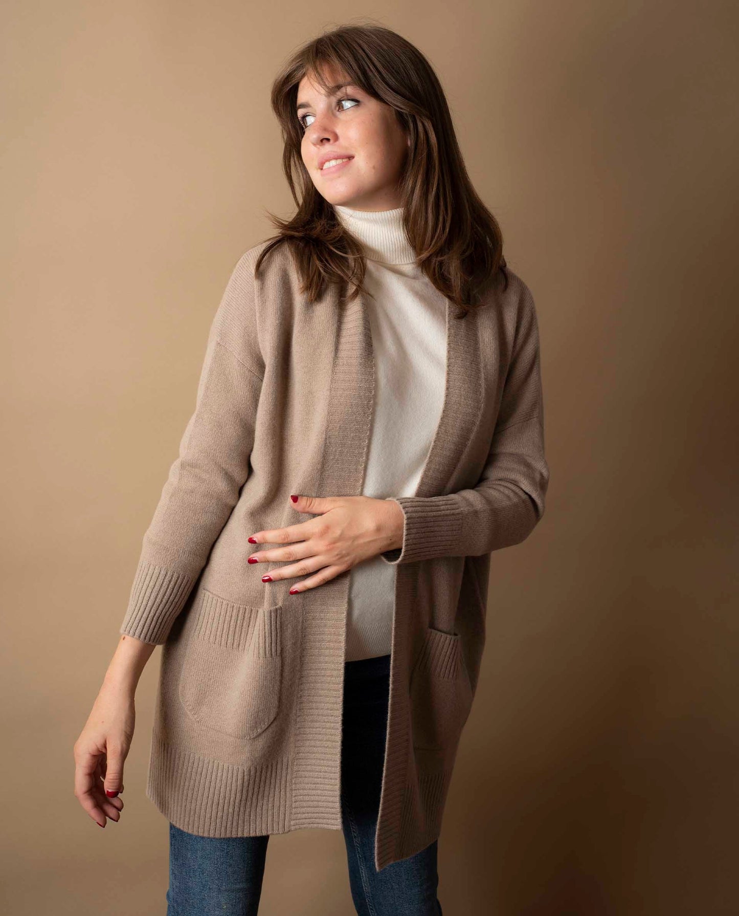 Veste longue oversize 100 cachemire Beige