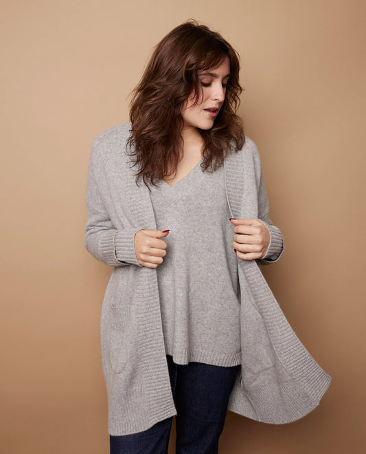 Veste longue oversize 100 cachemire Gris clair