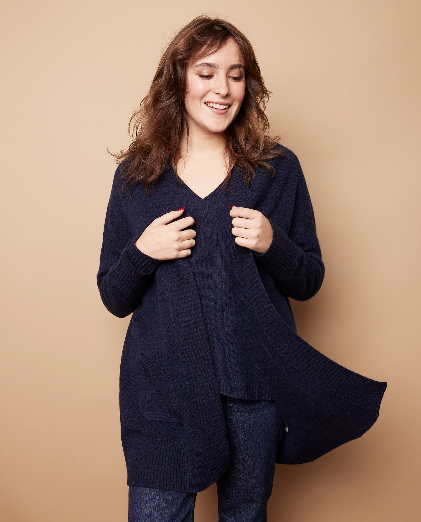 Veste longue oversize 100 cachemire Marine