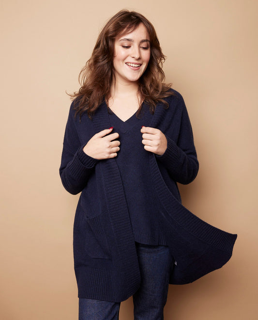 Veste longue oversize 100 cachemire Marine