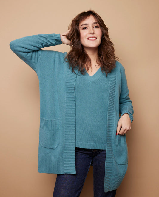 Veste longue oversize 100 cachemire Vert grisé