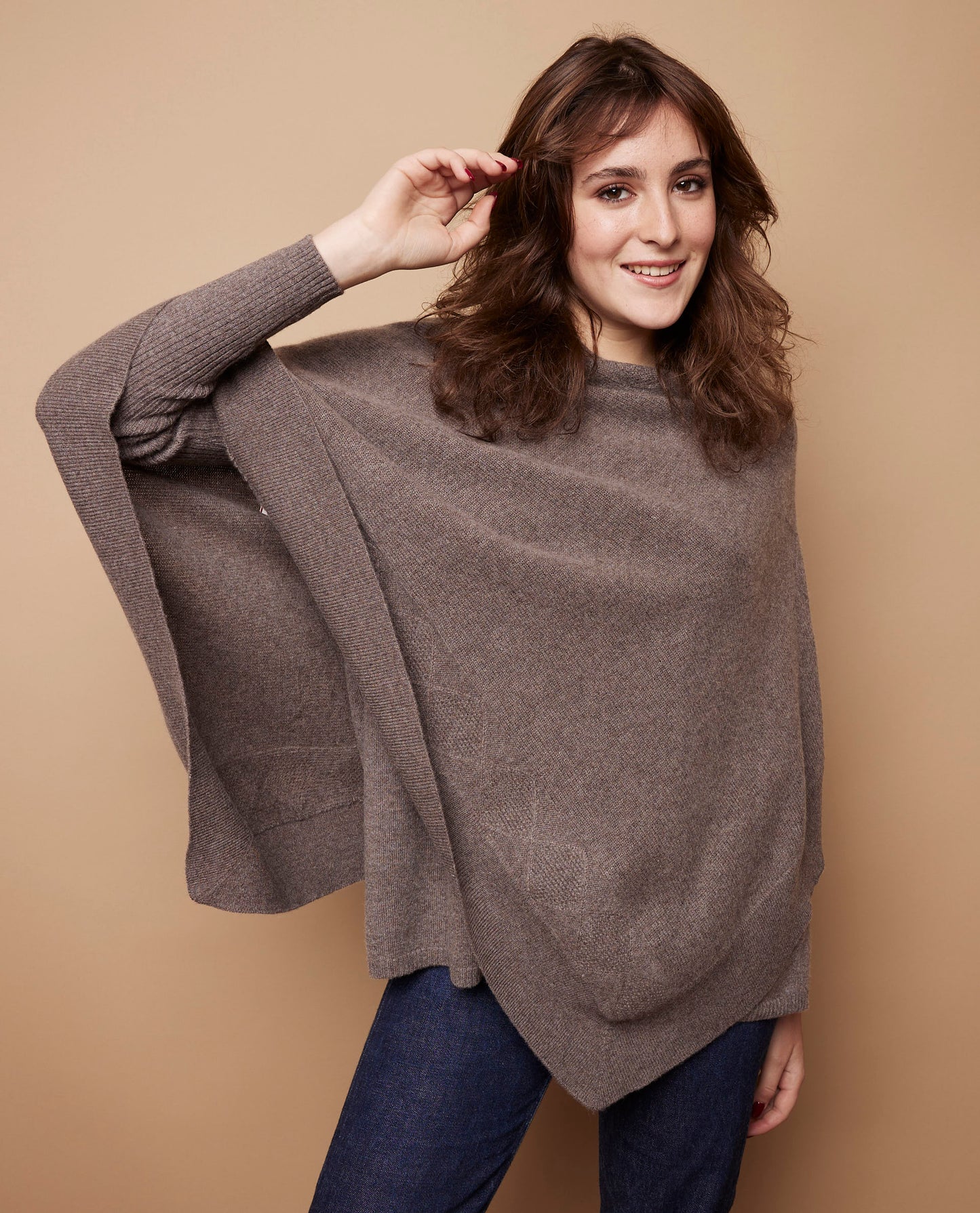 Poncho cape 100 cachemire Taupe